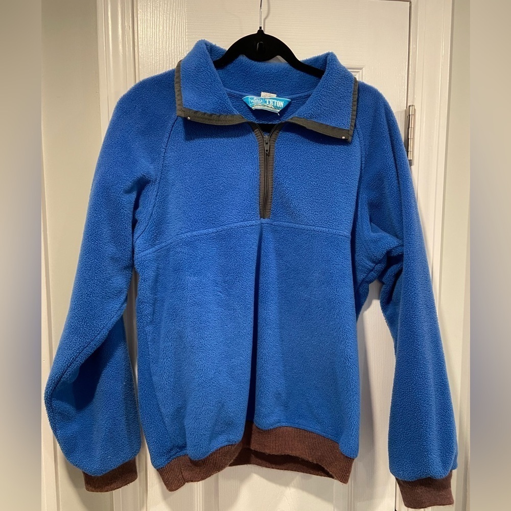 VTG Woolrich Size S Teton Blue Brown Quarter Zip Pullover Jacket Collar 90s
